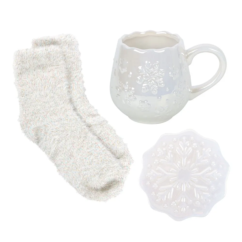 Iridescent Snowflake Mug, Coaster and Socks Set - Image 4