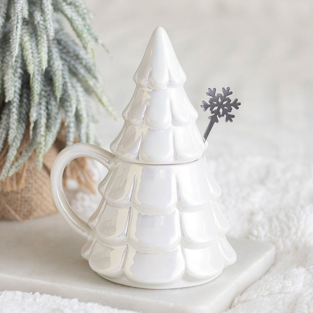 Iridescent Fir Tree Mug and Snowflake Spoon Set Iridescent Fir Tree Mug and Snowflake Spoon Set