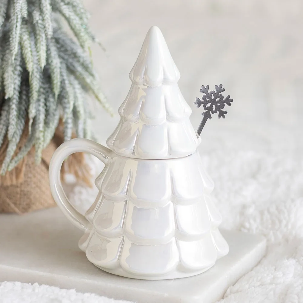 Iridescent Fir Tree Mug and Snowflake Spoon Set Iridescent Fir Tree Mug and Snowflake Spoon Set