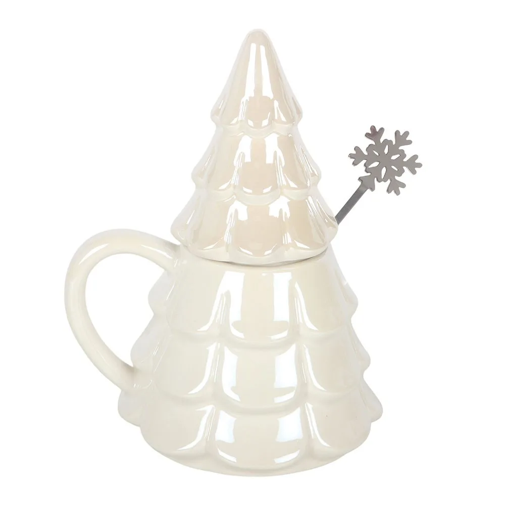 Iridescent Fir Tree Mug and Snowflake Spoon Set - Image 2