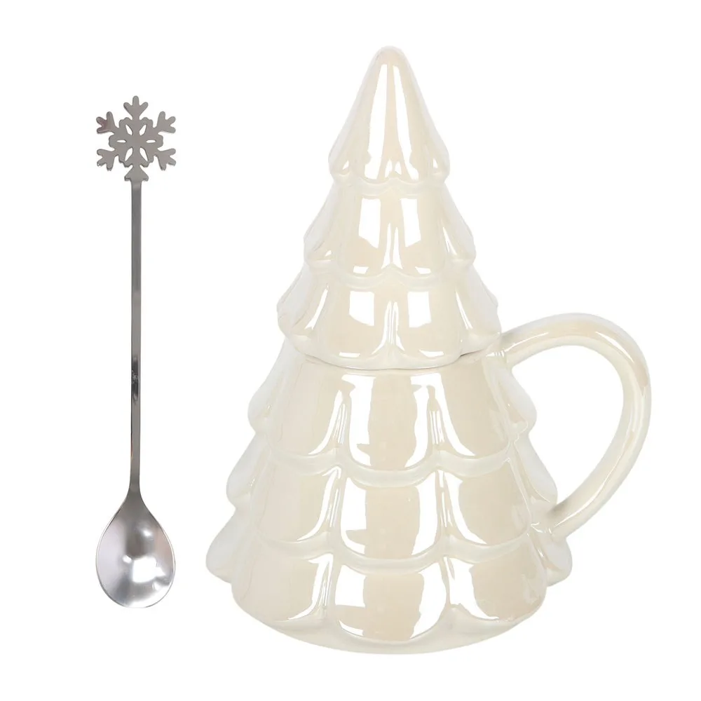 Iridescent Fir Tree Mug and Snowflake Spoon Set - Image 5