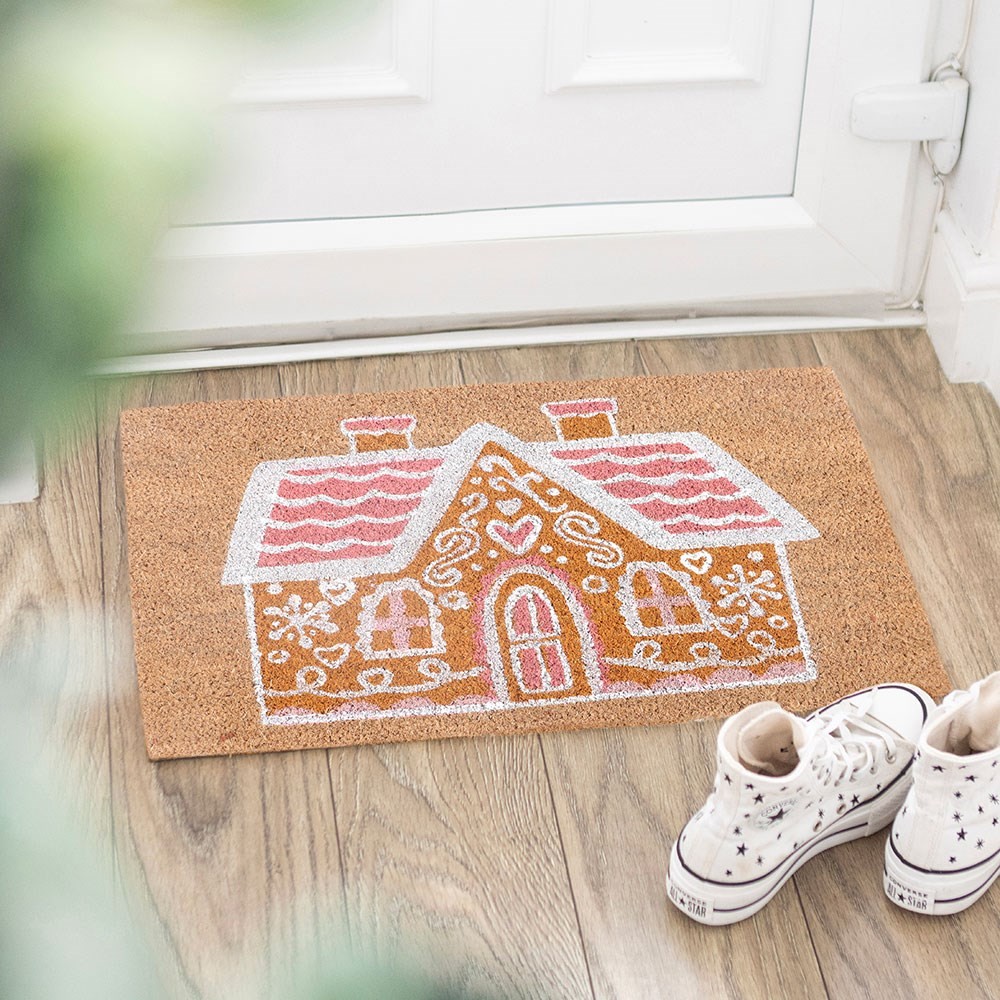 Natural Pink Gingerbread House Doormat Natural Pink Gingerbread House Doormat