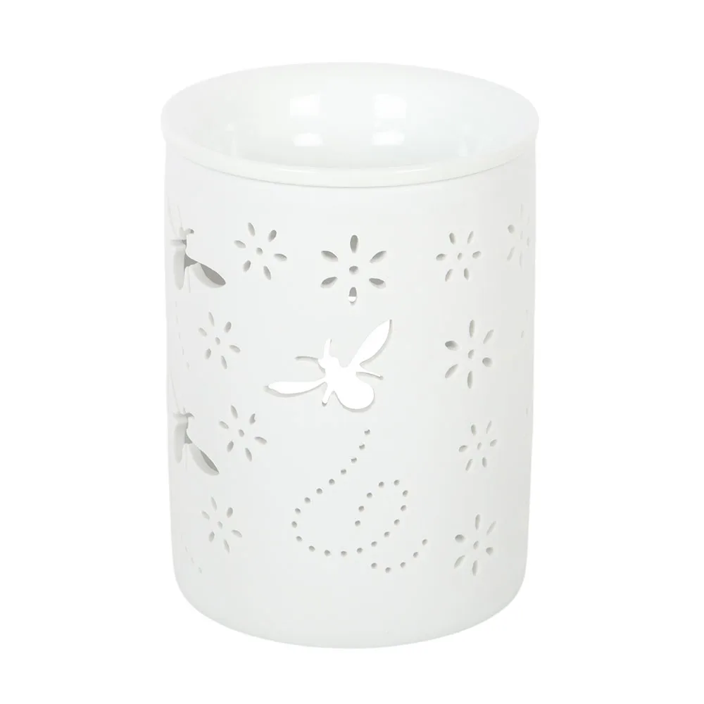 White Bee and Flower Cut Out Oil Burner and Wax Warmer - Image 2