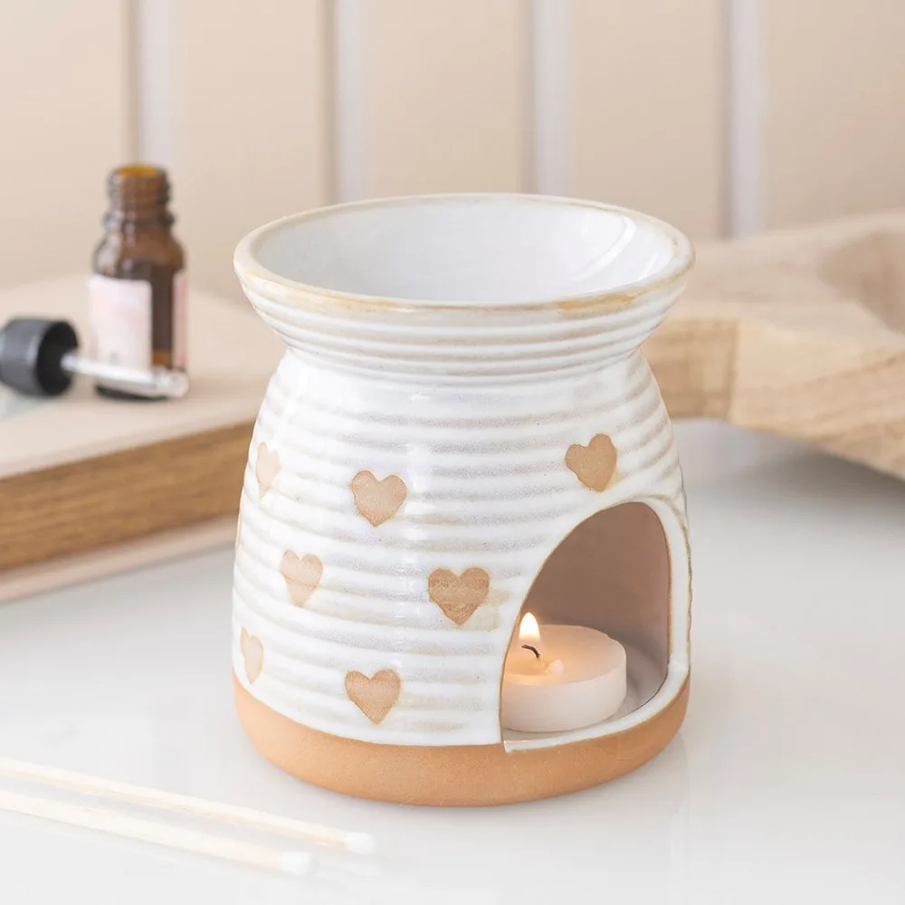 Beige Heart Print Oil Burner Beige Heart Print Oil Burner