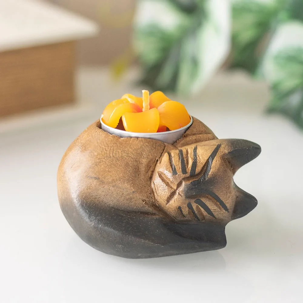 Curled Cat Tealight Holder Curled Cat Tealight Holder