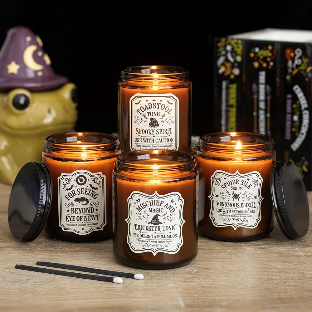 Set of 4 Witch’s Apothecary Amber Jar Candles Set of 4 Witch’s Apothecary Amber Jar Candles