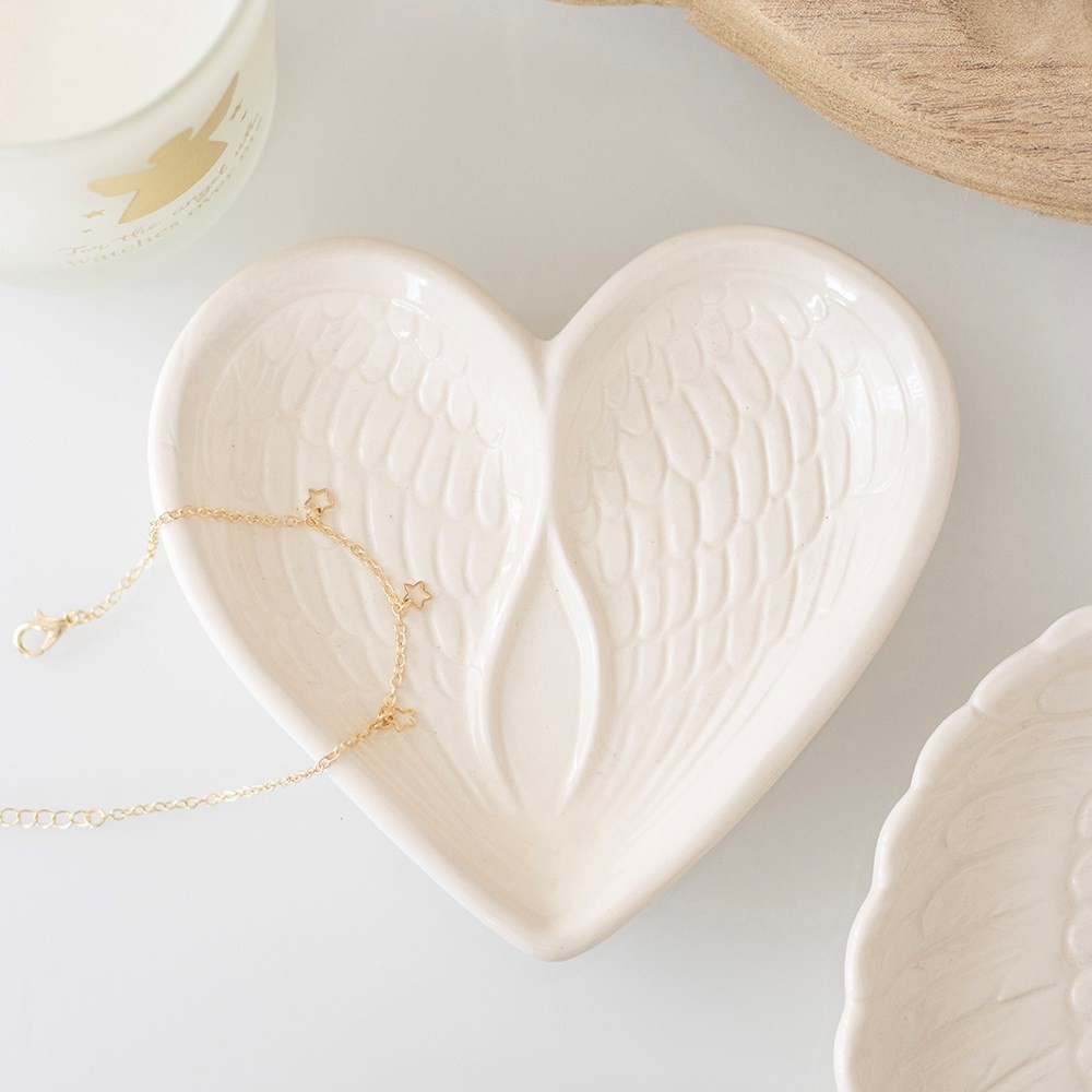 Off White Angel Wing Heart Trinket Dish Off White Angel Wing Heart Trinket Dish
