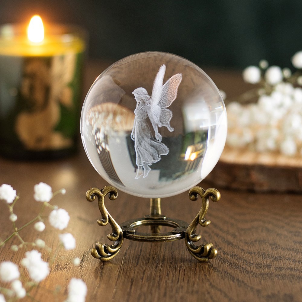 Stardust Fairy Laser Engraved Glass Crystal Ball and Stand Stardust Fairy Laser Engraved Glass Crystal Ball and Stand