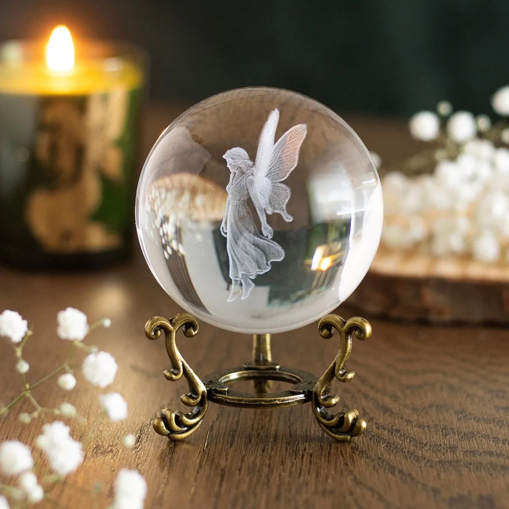 Stardust Fairy Laser Engraved Glass Crystal Ball and Stand Stardust Fairy Laser Engraved Glass Crystal Ball and Stand