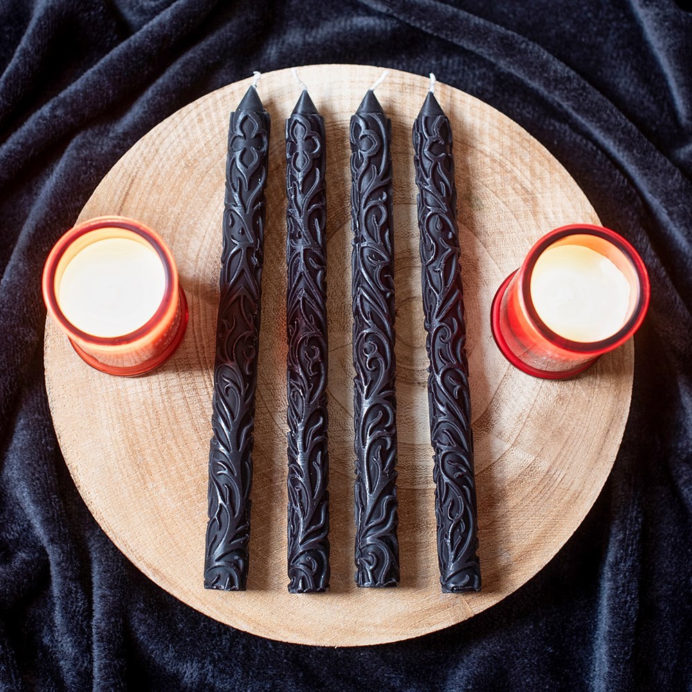 Set of 3 Black Debossed Taper Candles Set of 3 Black Debossed Taper Candles