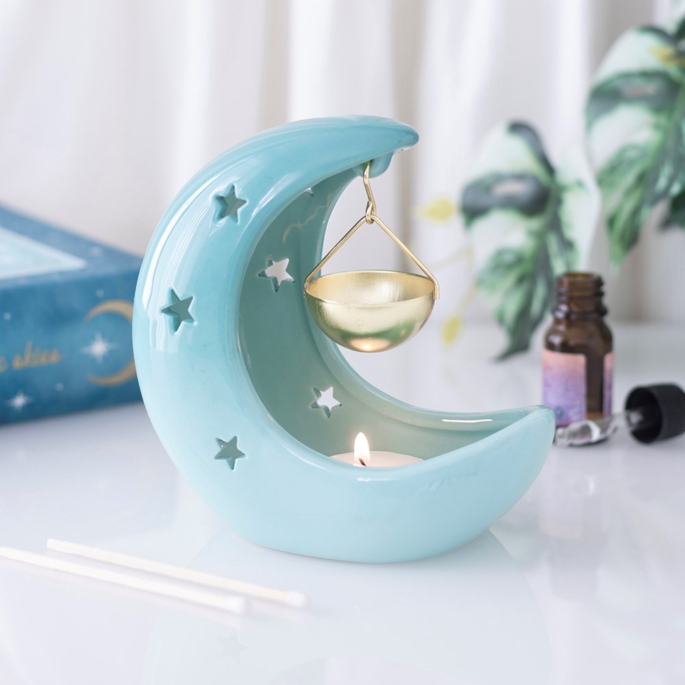 Blue Pastel Crescent Moon Hanging Oil Burner Blue Pastel Crescent Moon Hanging Oil Burner