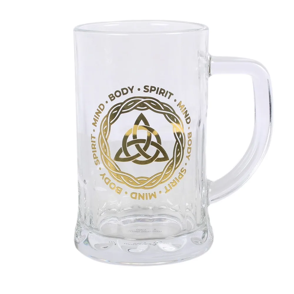 Celtic Triquetra Knot Glass Beer Tankard with Coaster, photo 3 of 6
