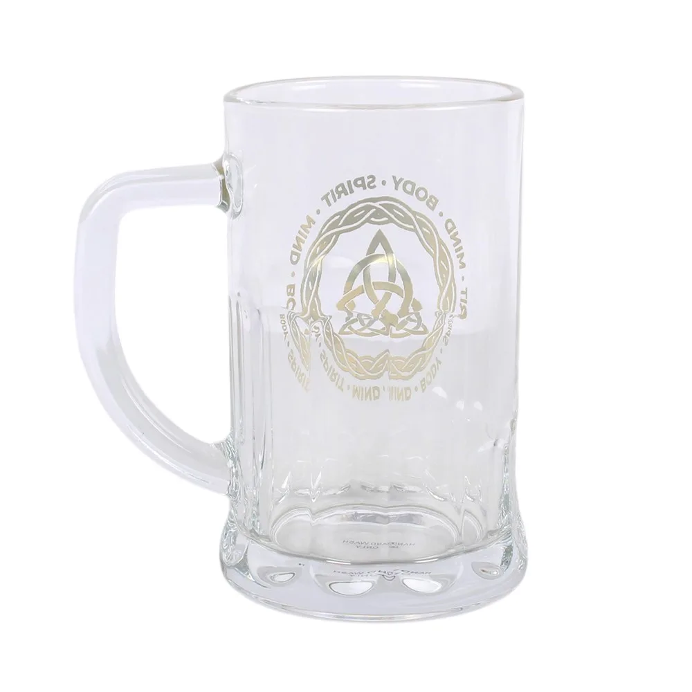Celtic Triquetra Knot Glass Beer Tankard with Coaster, photo 4 of 6