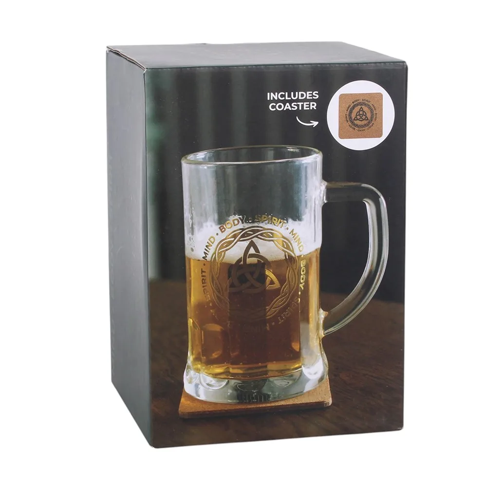 Celtic Triquetra Knot Glass Beer Tankard with Coaster, photo 6 of 6