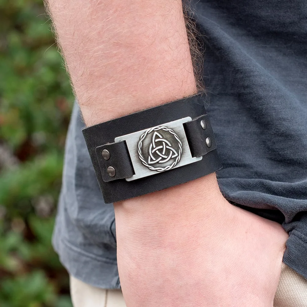 Black Celtic Triquetra Knot Leather Cuff Bracelet Black Celtic Triquetra Knot Leather Cuff Bracelet