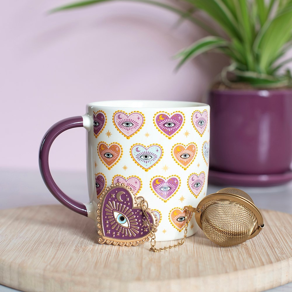 Sacred Sight Heart Print Mug and Tea Infuser Set Sacred Sight Heart Print Mug and Tea Infuser Set