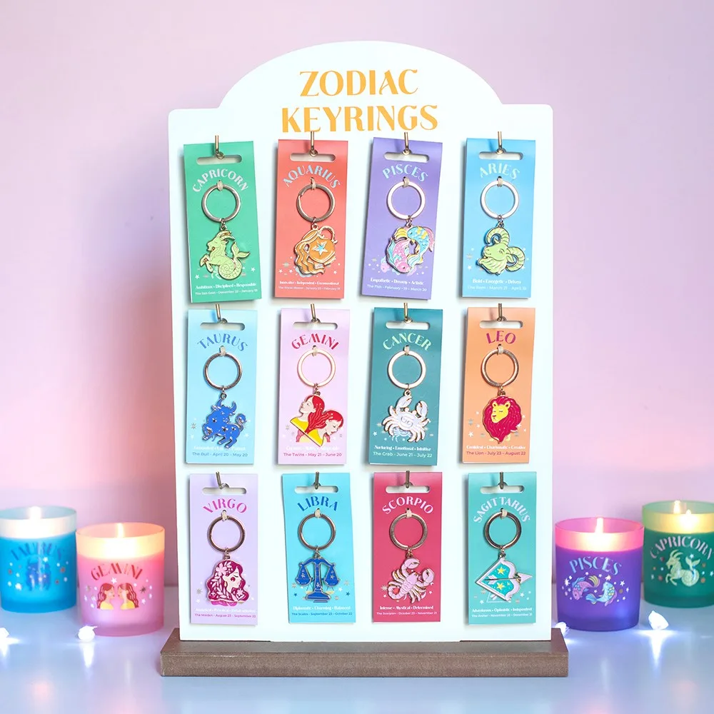 Set of 36 Zodiac Zest Keyrings on Display Set of 36 Zodiac Zest Keyrings on Display