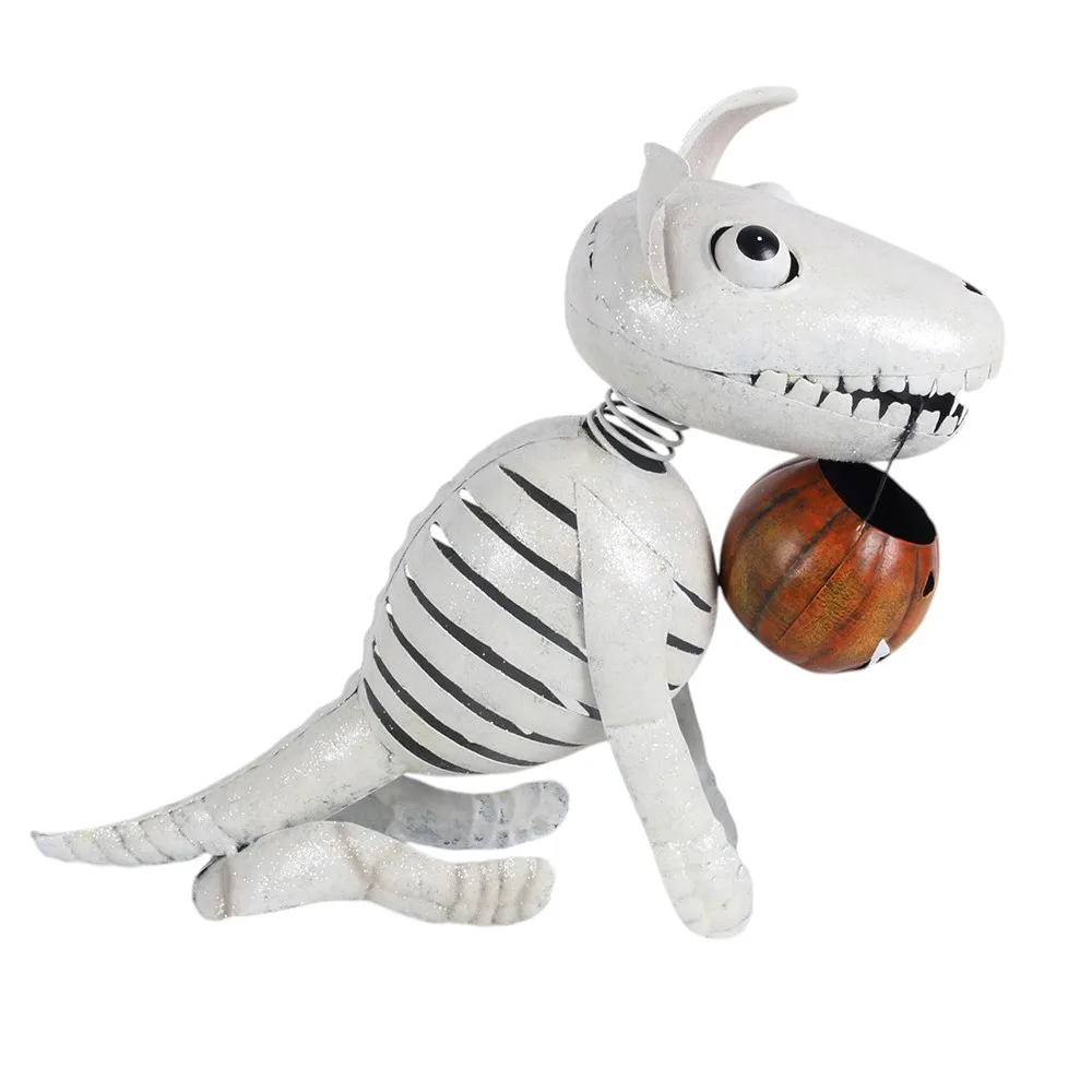 Metal Skeleton Dog Ornament with Pumpkin - Image 3