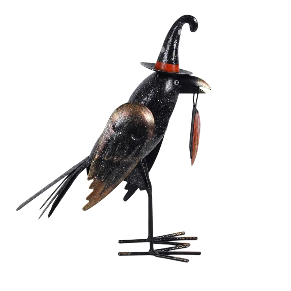 Metal Glitter Raven Ornament with Pumpkin - Image 3