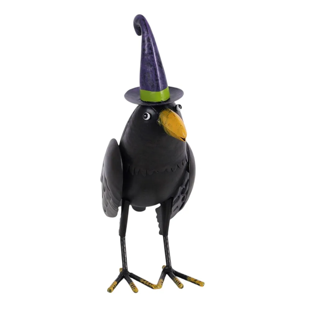 Metal Raven Ornament with Witch Hat - Image 2