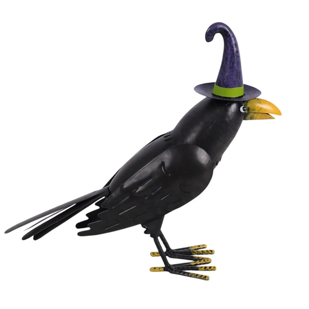 Metal Raven Ornament with Witch Hat - Image 3