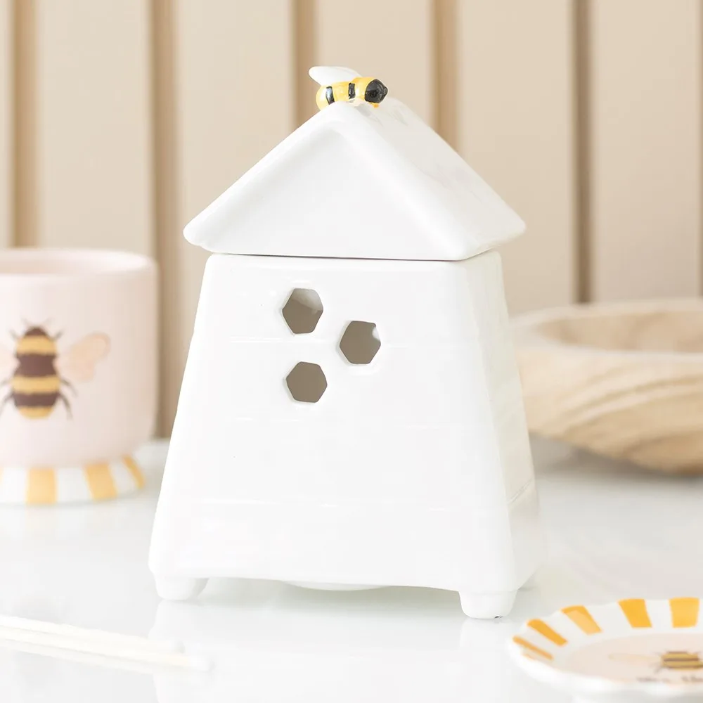 White Beehive Oil Burner and Wax Warmer with Bee White Beehive Oil Burner and Wax Warmer with Bee