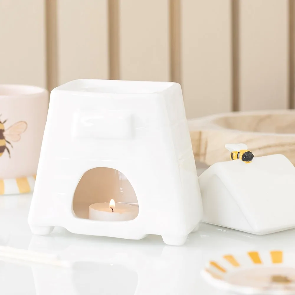 White Beehive Oil Burner and Wax Warmer with Bee - Image 2